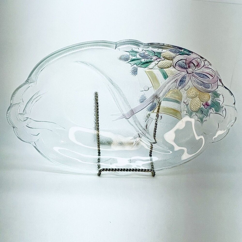 Mikasa Oval Glass Divided Serving Platter "Celebrations" Holiday Bells Japan